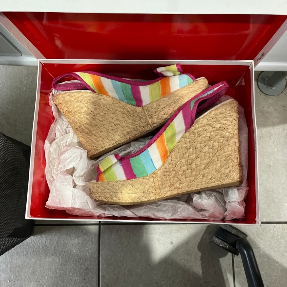 Coach Grace multicolored stripe espadrille platform wedges